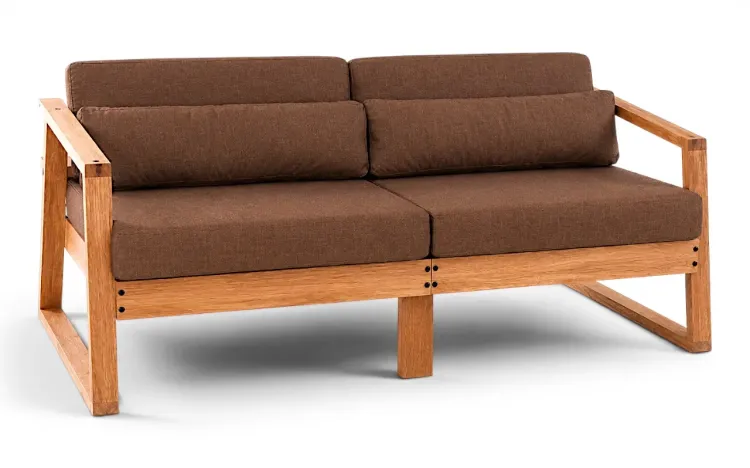 SOFÁ PARA VARANDA DE MADEIRA COM ALMOFADAS 2 LUGARES SOL STAIN JATOBÁ ACQUABLOCK CAMURÇA 172X86X71CM