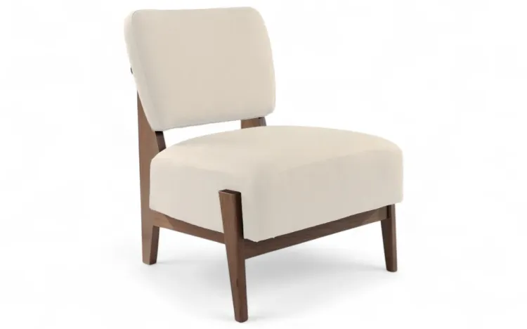 POLTRONA DE MADEIRA DECORATIVA BEGE SEM BRAÇOS SAMAMBAIA VERNIZ CAPUCCINO TEC.924 - 67x66x82 CM