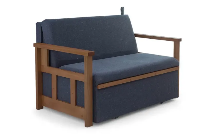 SOFÁ CAMA DE CASAL MADEIRA AKRO SOFÁ RETRÁTIL ESTOFADO VERNIZ CASTANHO TECIDO CHUMBO - 128X90X85CM