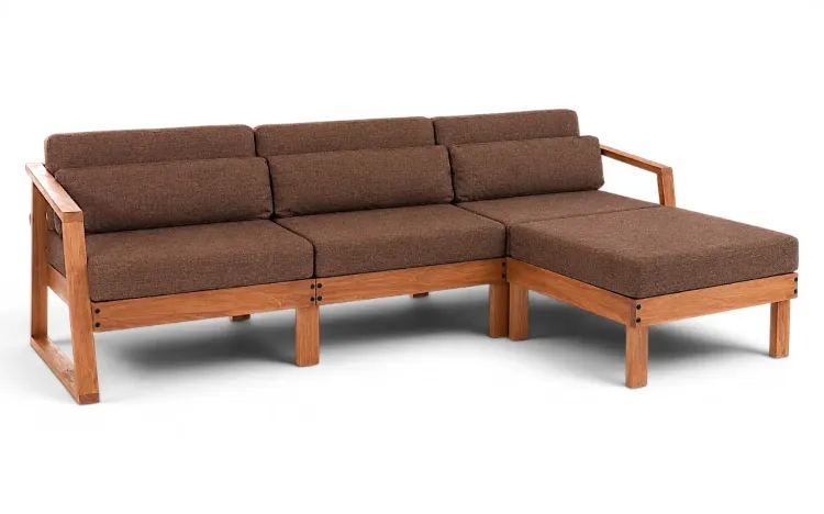 SOFÁ MODULAR DE VARANDA 3 LUGARES COM APOIO PARA PÉS SOL STAIN JATOBÁ ACQUABLOCK CAMURÇA
