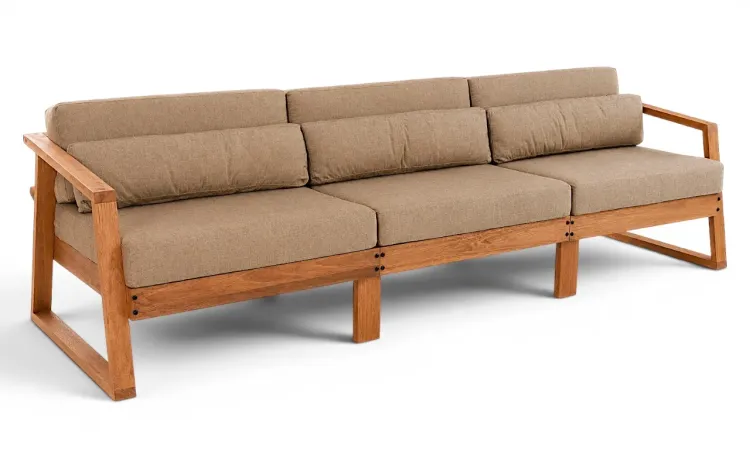 SOFÁ MODULAR PARA VARANDA 3 LUGARES DE MADEIRA COM ALMOFADAS SOL STAIN JATOBÁ ACQUABLOCK FENDI 252X86X71CM