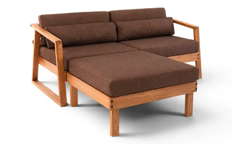SOFÁ DE VARANDA MODULAR 2 LUGARES COM PUFE SOL STAIN JATOBÁ ACQUABLOCK CAMURÇA